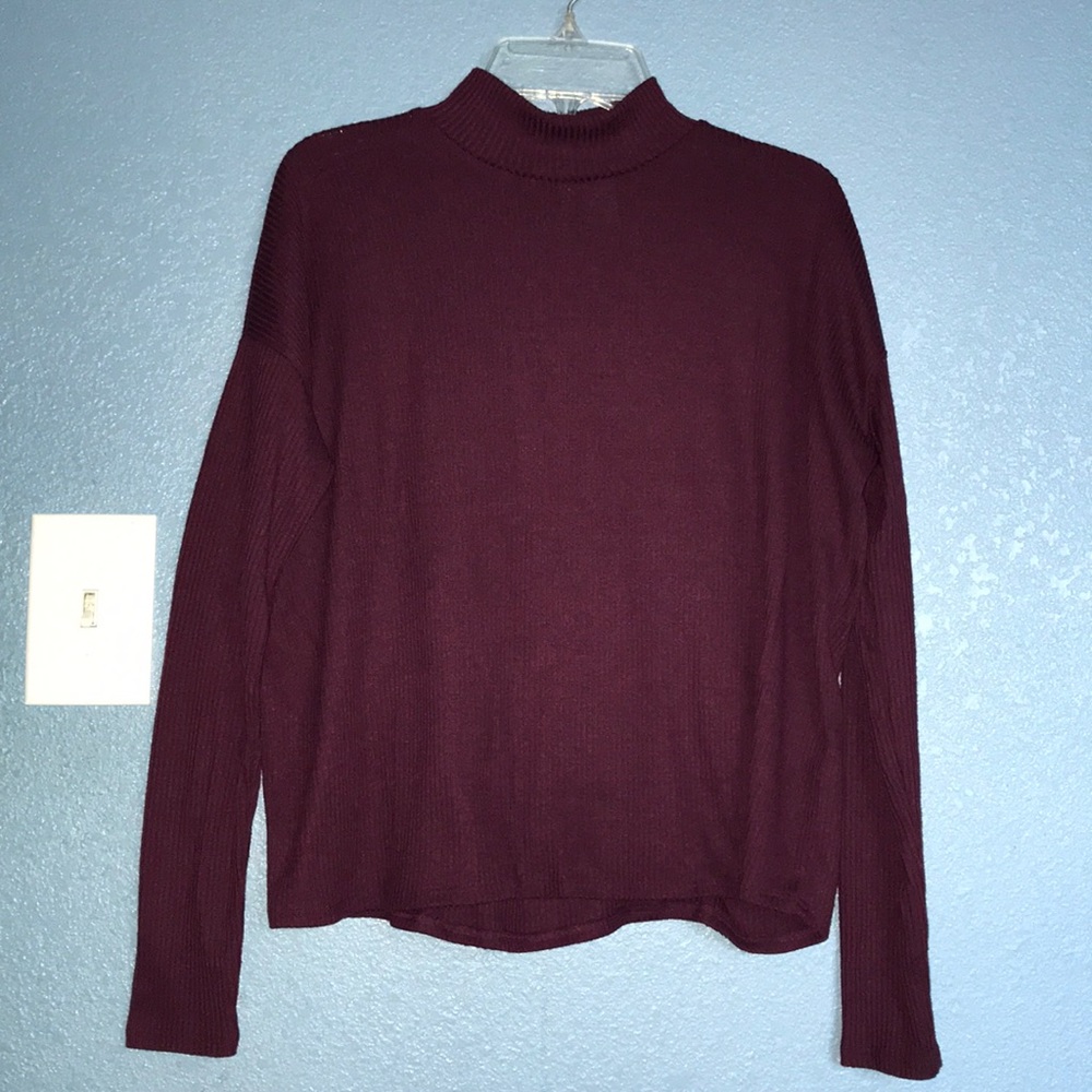 PURPLE RIBBED MOCK TURTLENECK LONG SLEEVE